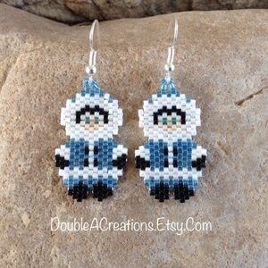 Blue Eskimo Beaded Earrings, New, Handmade by Me